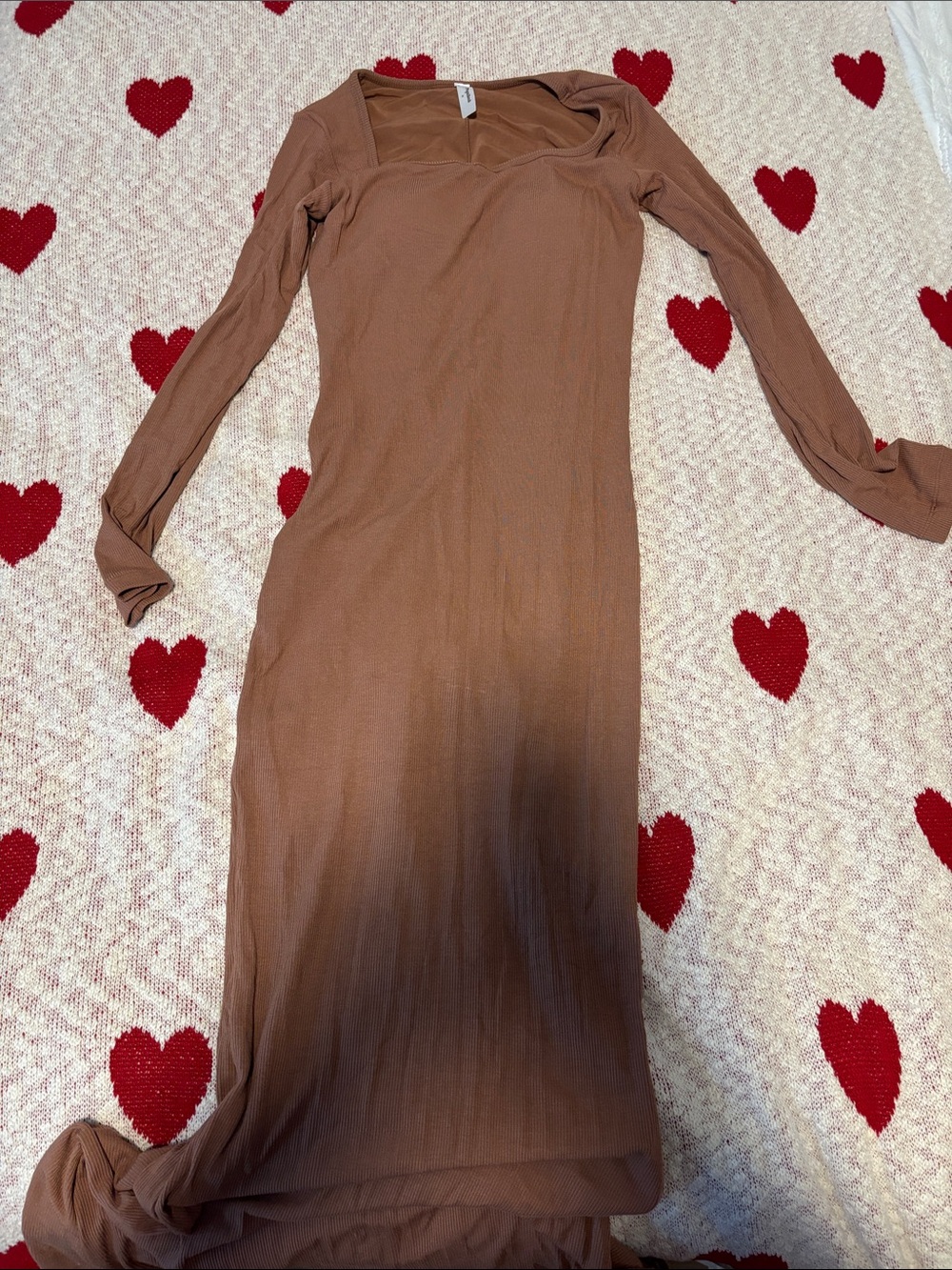 Sleek Square-Neck Maxi Dress in Warm Brown